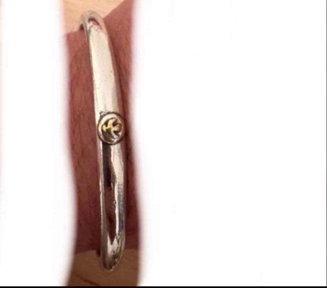 金彫刻シルバーバングル　ステンレスチェーン