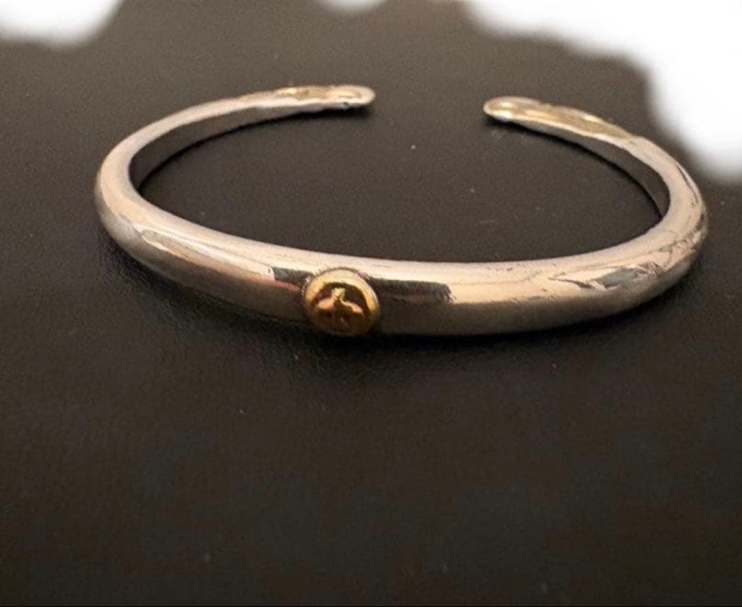 金彫刻シルバーバングル　ステンレスチェーン