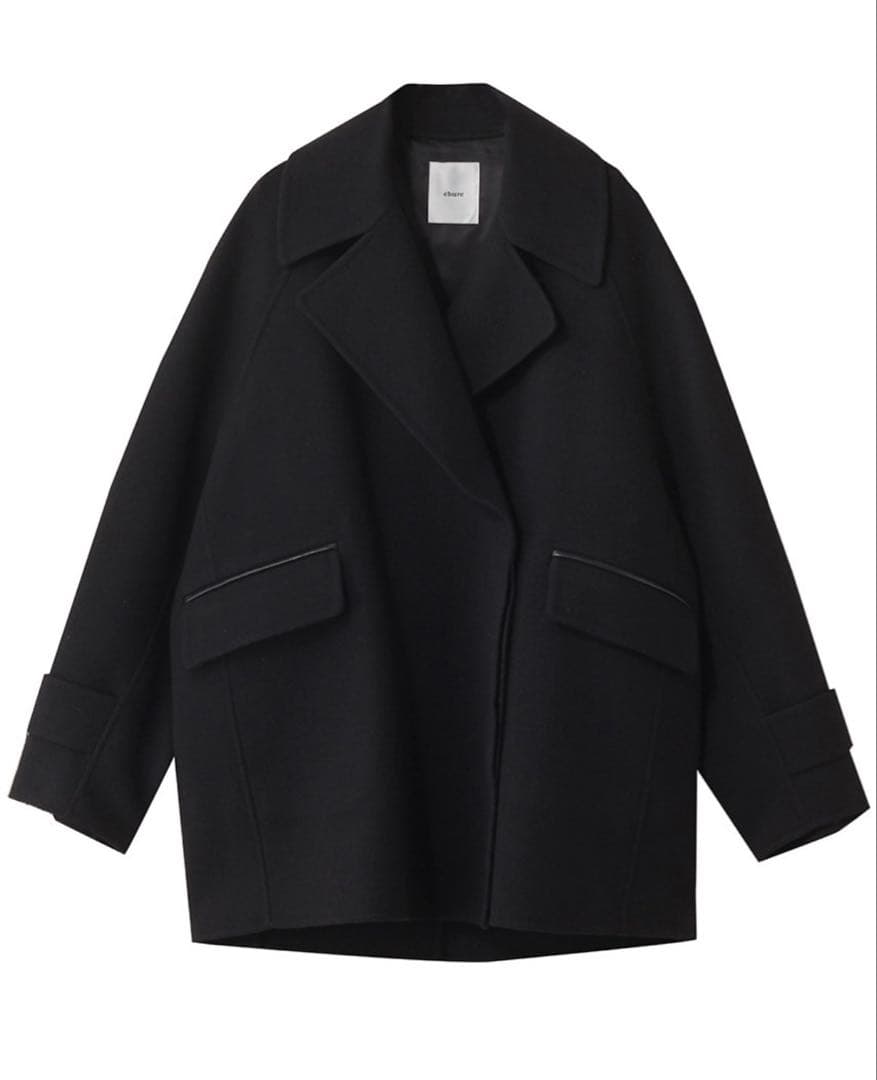 今期エブール ジロンラムメルトン ビッグカラーミドルコート 黒36 完売品？