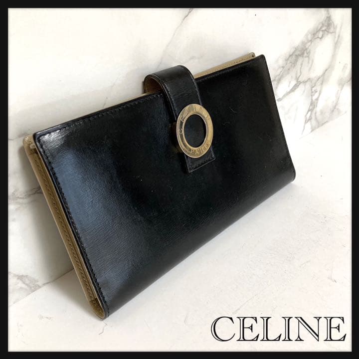 《希少》CELINE セリーヌ サークルロゴ レザー 黒 ブラック 長財布