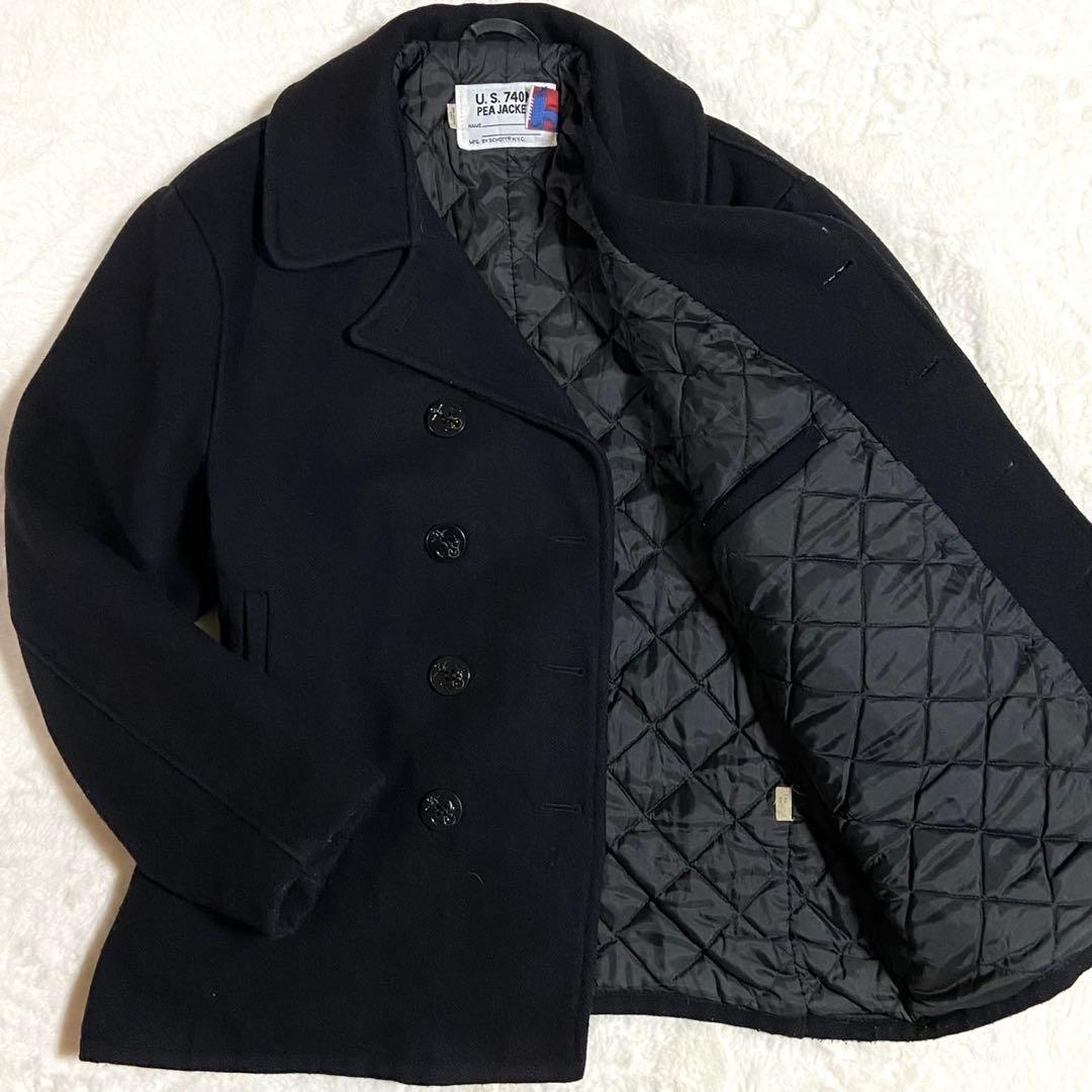 希少3XL SCHOTT Pコート ブラック ウール キルティング メンズ