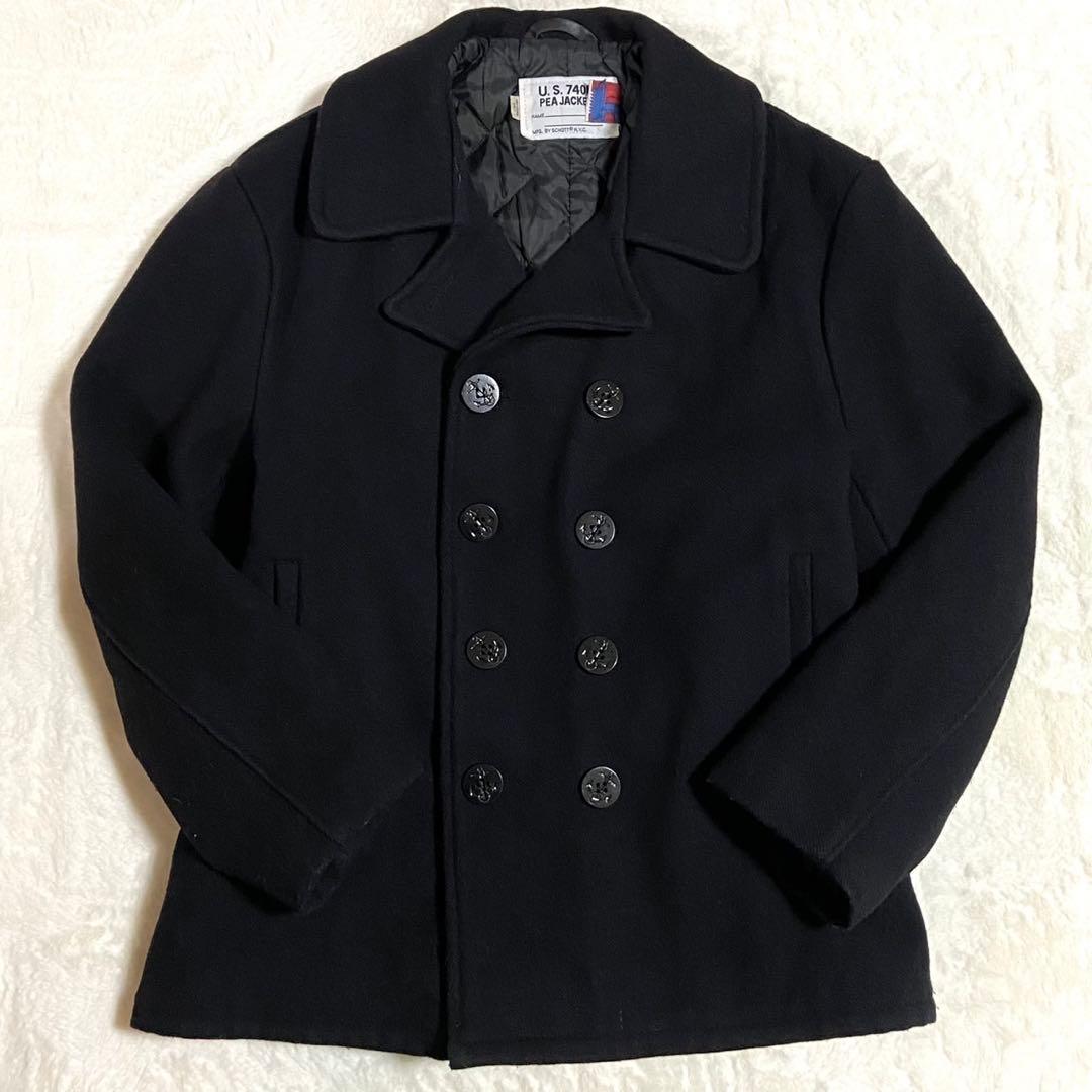 希少3XL SCHOTT Pコート ブラック ウール キルティング メンズ