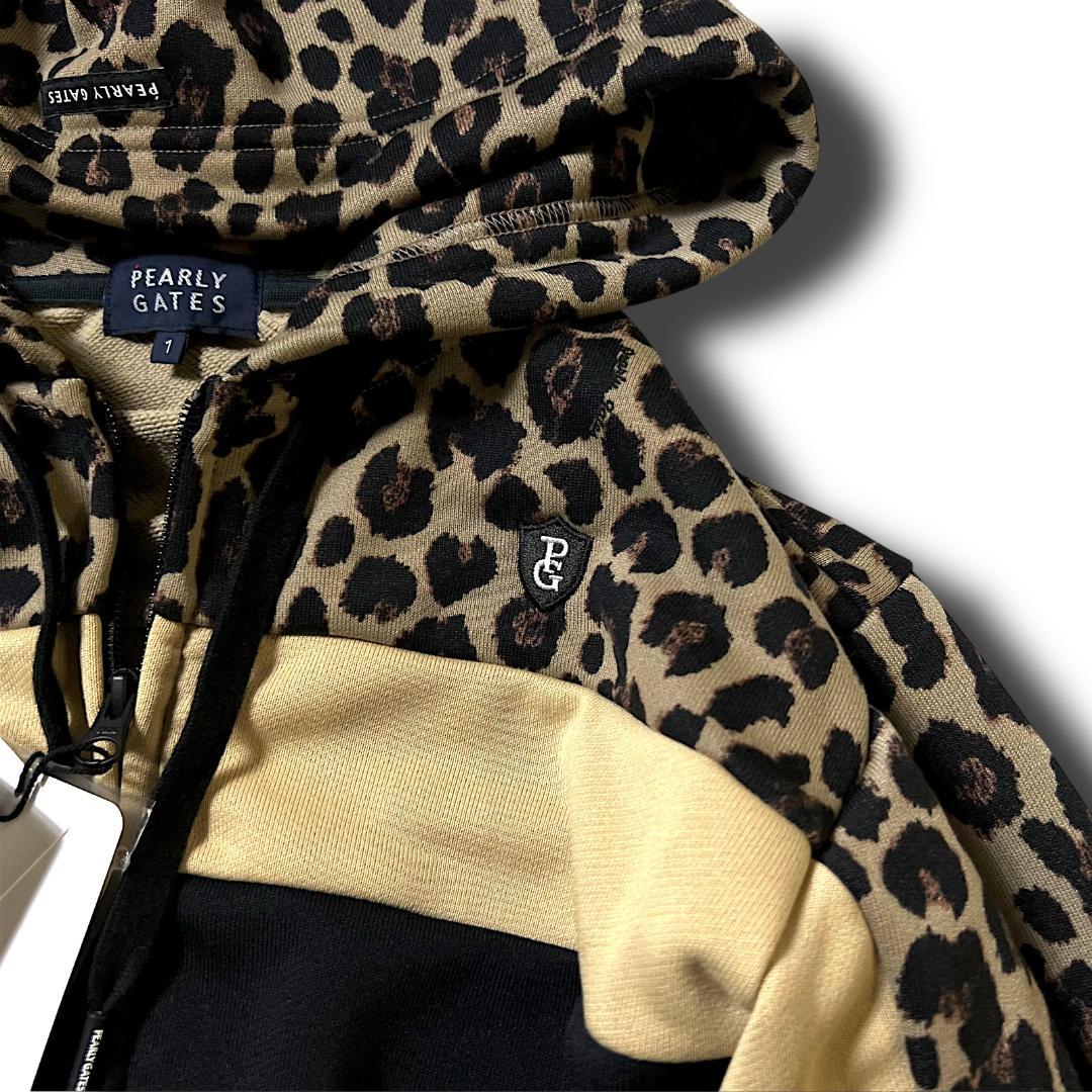 新品 0 パーリーゲイツ 無地×レオパード スウェット パーカー ジャケット