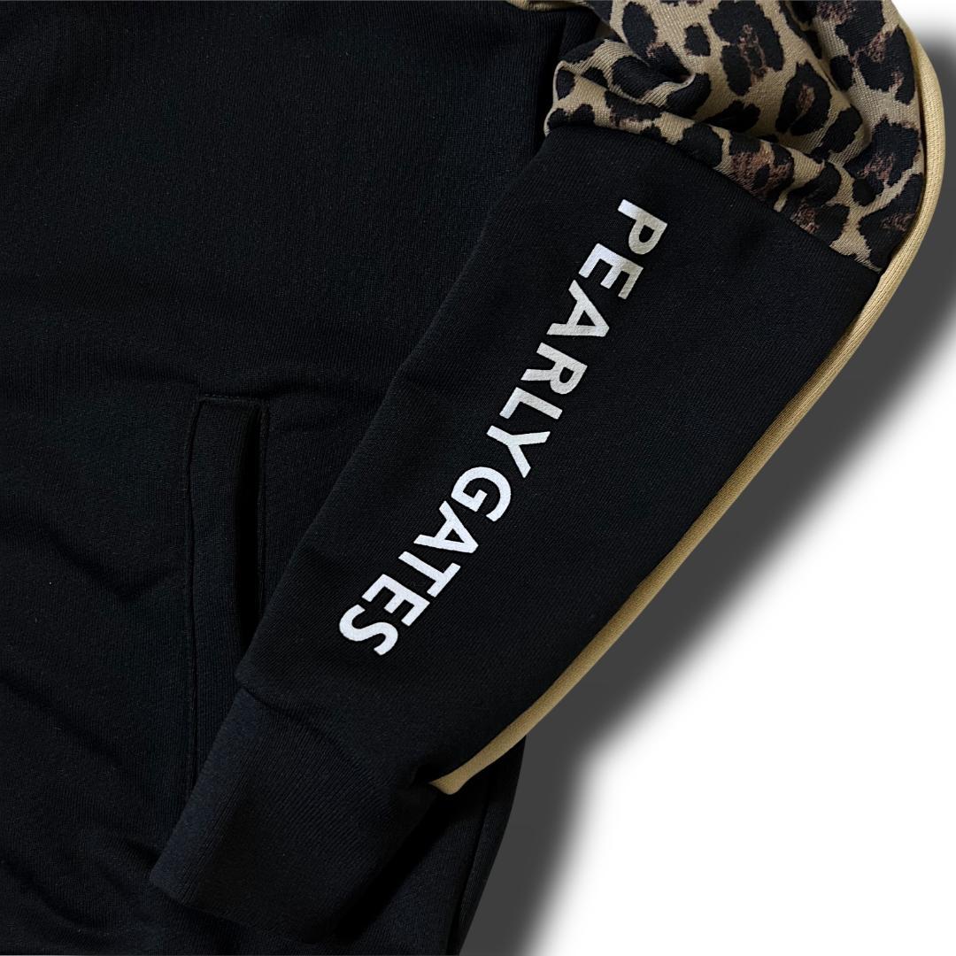 新品 0 パーリーゲイツ 無地×レオパード スウェット パーカー ジャケット