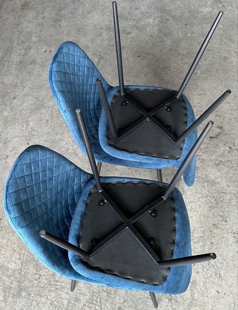 新品 ダイニングチェア 椅子 オシャレ ベルベットチェア ブルー 4脚セット