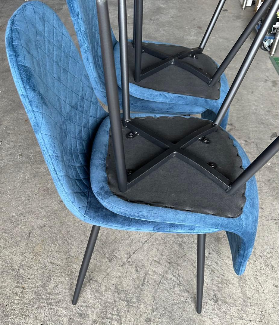 新品 ダイニングチェア 椅子 オシャレ ベルベットチェア ブルー 4脚セット