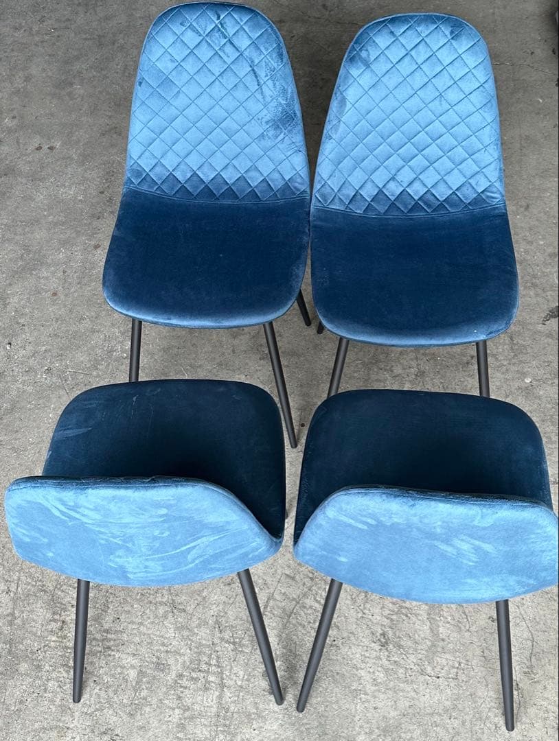 新品 ダイニングチェア 椅子 オシャレ ベルベットチェア ブルー 4脚セット