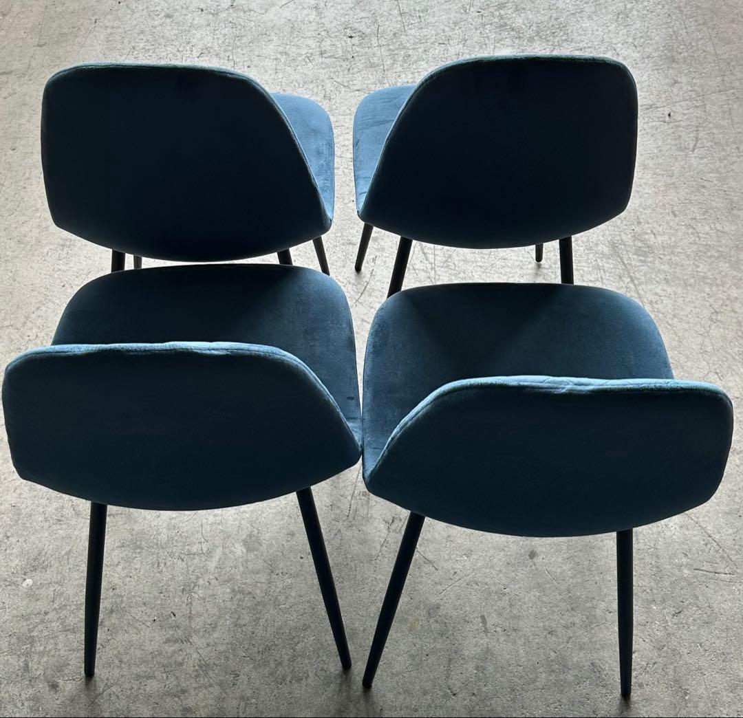 新品 ダイニングチェア 椅子 オシャレ ベルベットチェア ブルー 4脚セット