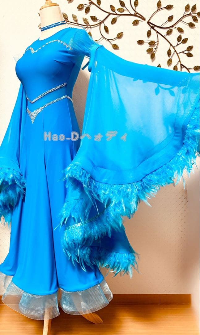 新品★ダンスドレス★スタンダード★社交ダンス★競技会★パーティー★シアンブルー