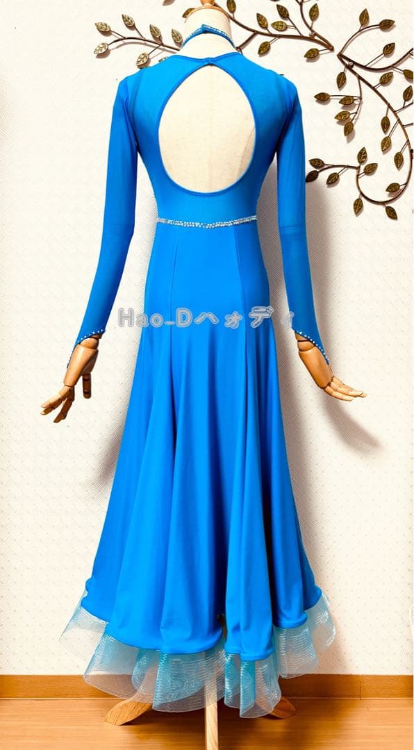 新品★ダンスドレス★スタンダード★社交ダンス★競技会★パーティー★シアンブルー