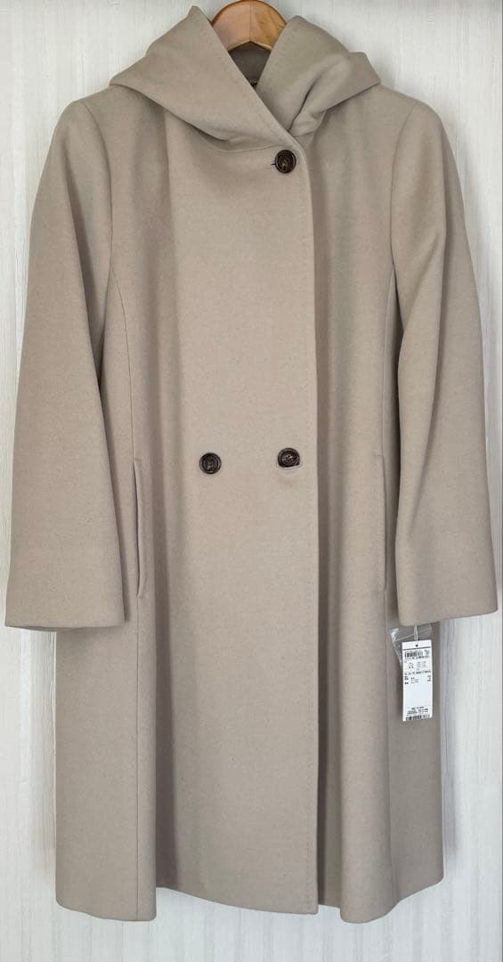 [新品・未使用 大きいサイズ48 ］23区Lフード付きアンゴラ混ウールコート