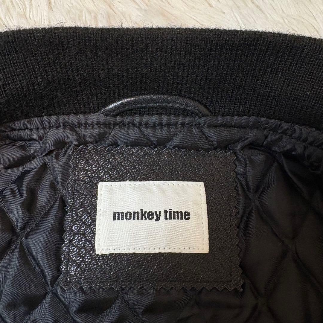 モンキータイム スタジャン 袖レザー パイソンエンボス加工 キルティング ゴート