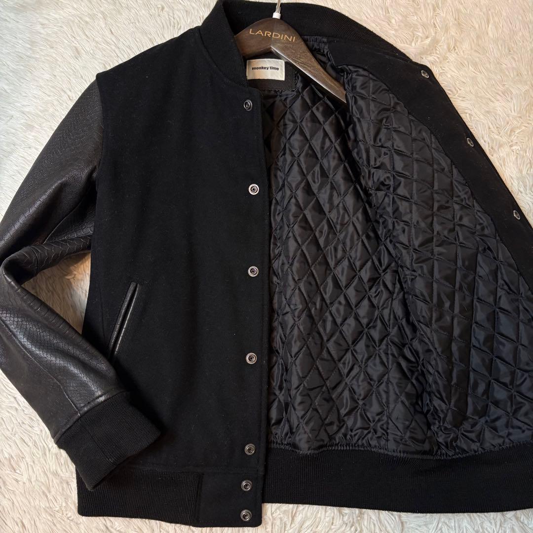 モンキータイム スタジャン 袖レザー パイソンエンボス加工 キルティング ゴート