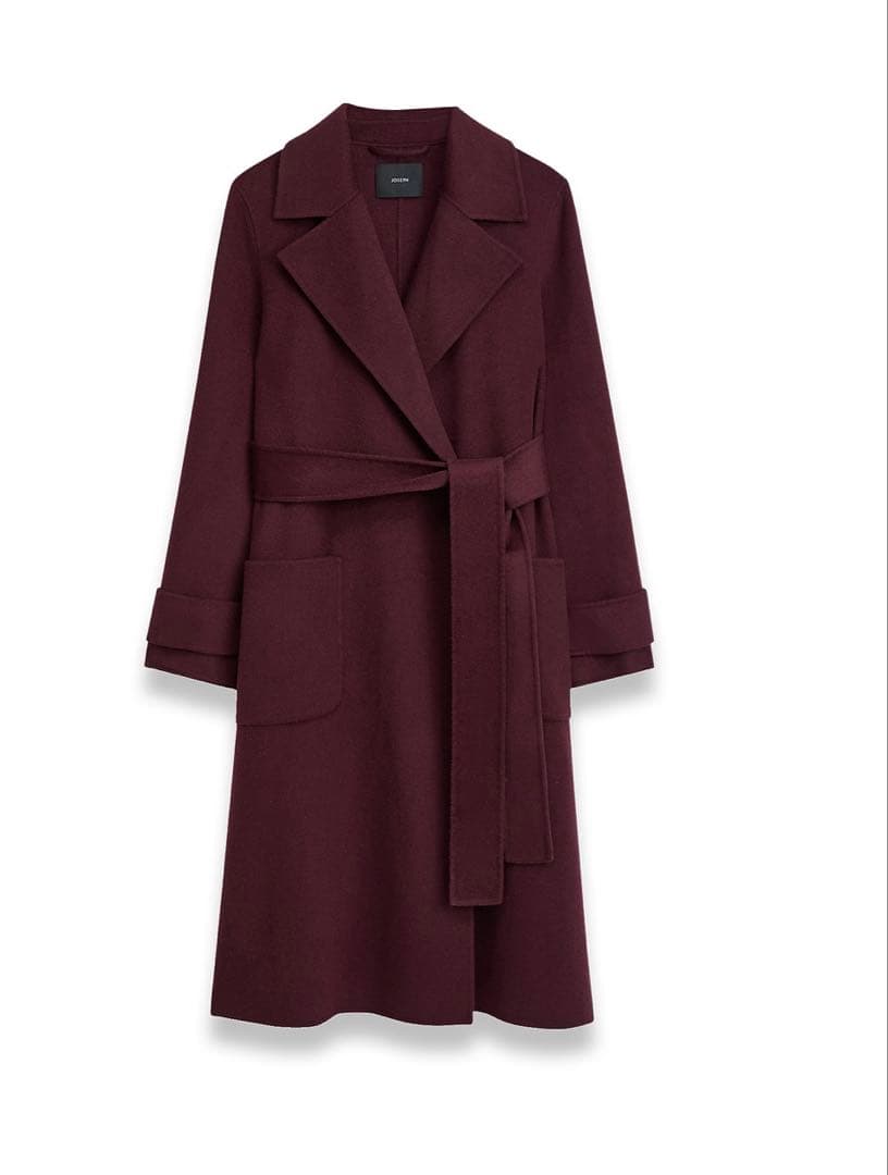 超美品　バーガンディ カシミアウールロングコート JOSEPH