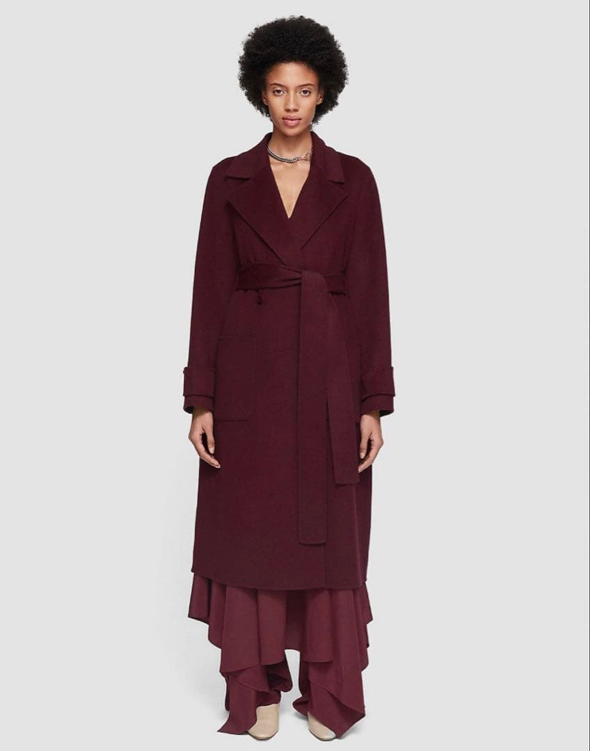 超美品　バーガンディ カシミアウールロングコート JOSEPH