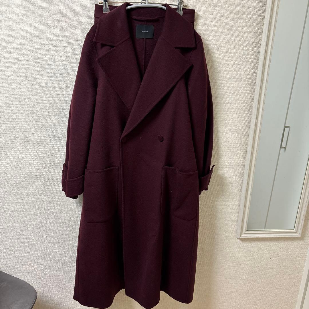 超美品　バーガンディ カシミアウールロングコート JOSEPH