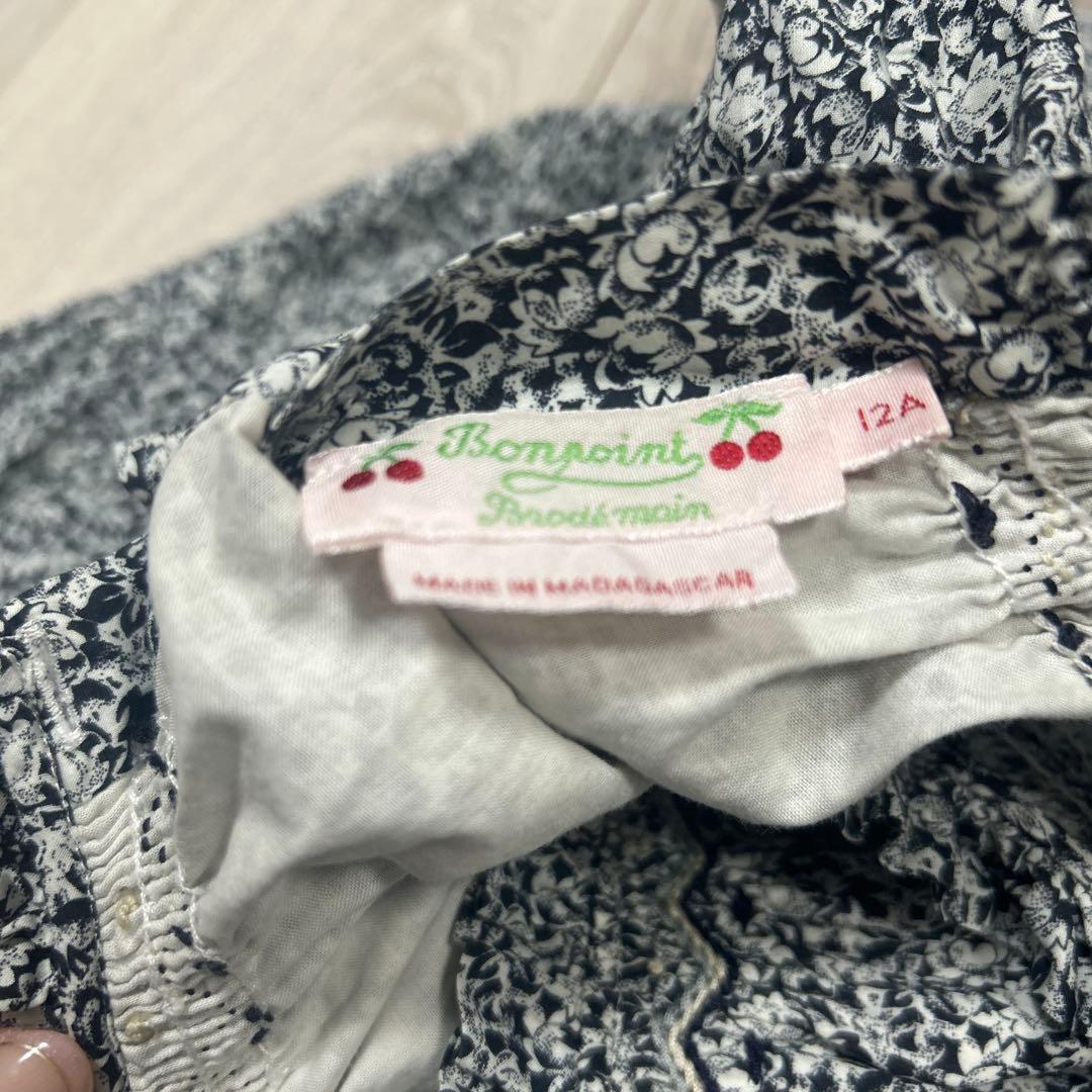 ボンポワン　12a 花柄フリル付き長袖ワンピース