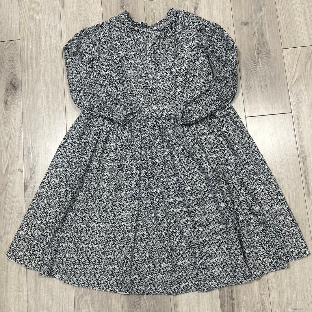 ボンポワン　12a 花柄フリル付き長袖ワンピース