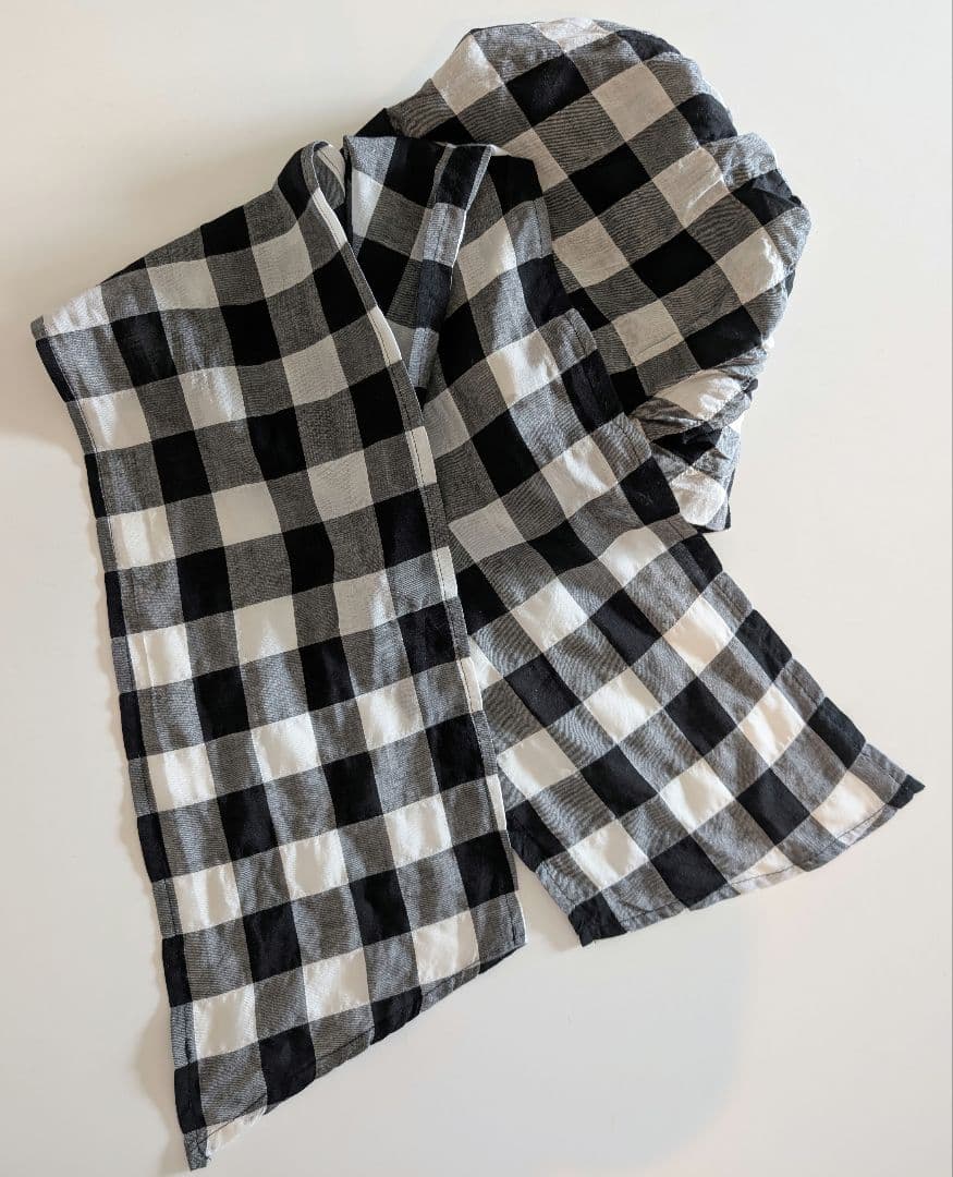 美品☆BAREN スカーフハット ギンガムブラック M　シュシュ・ポーチ付き