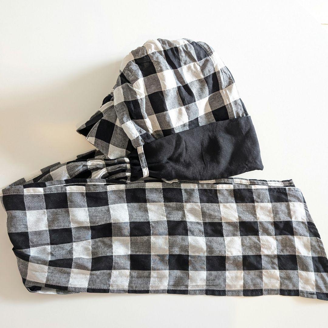 美品☆BAREN スカーフハット ギンガムブラック M　シュシュ・ポーチ付き