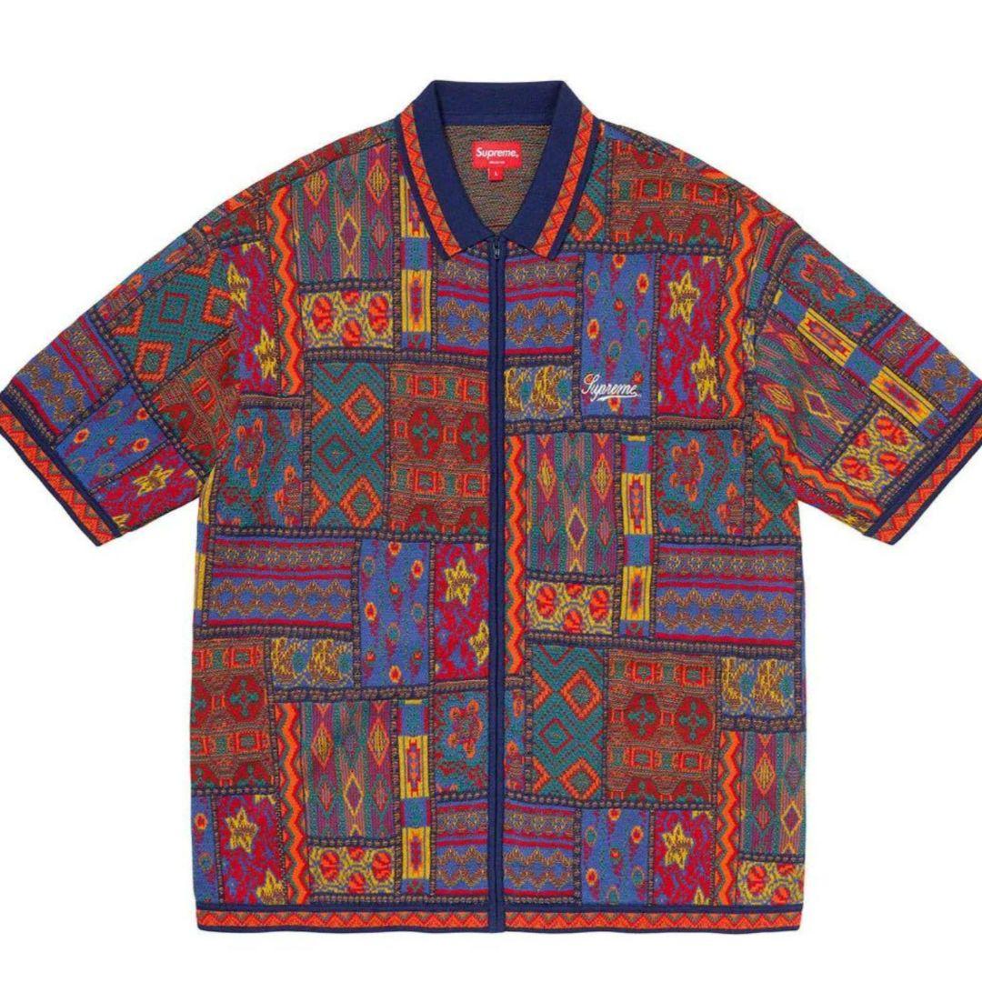 【XL】Supreme Patchwork Knit Zip Up Polo