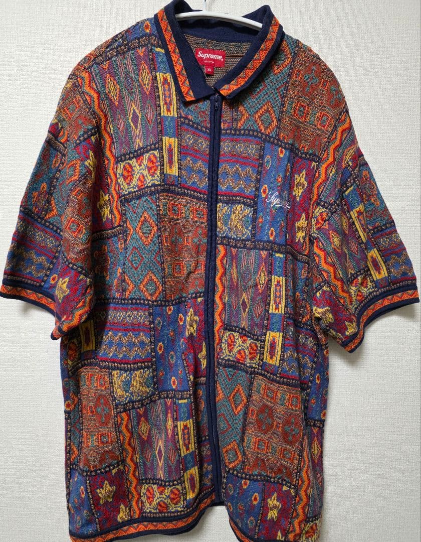 【XL】Supreme Patchwork Knit Zip Up Polo