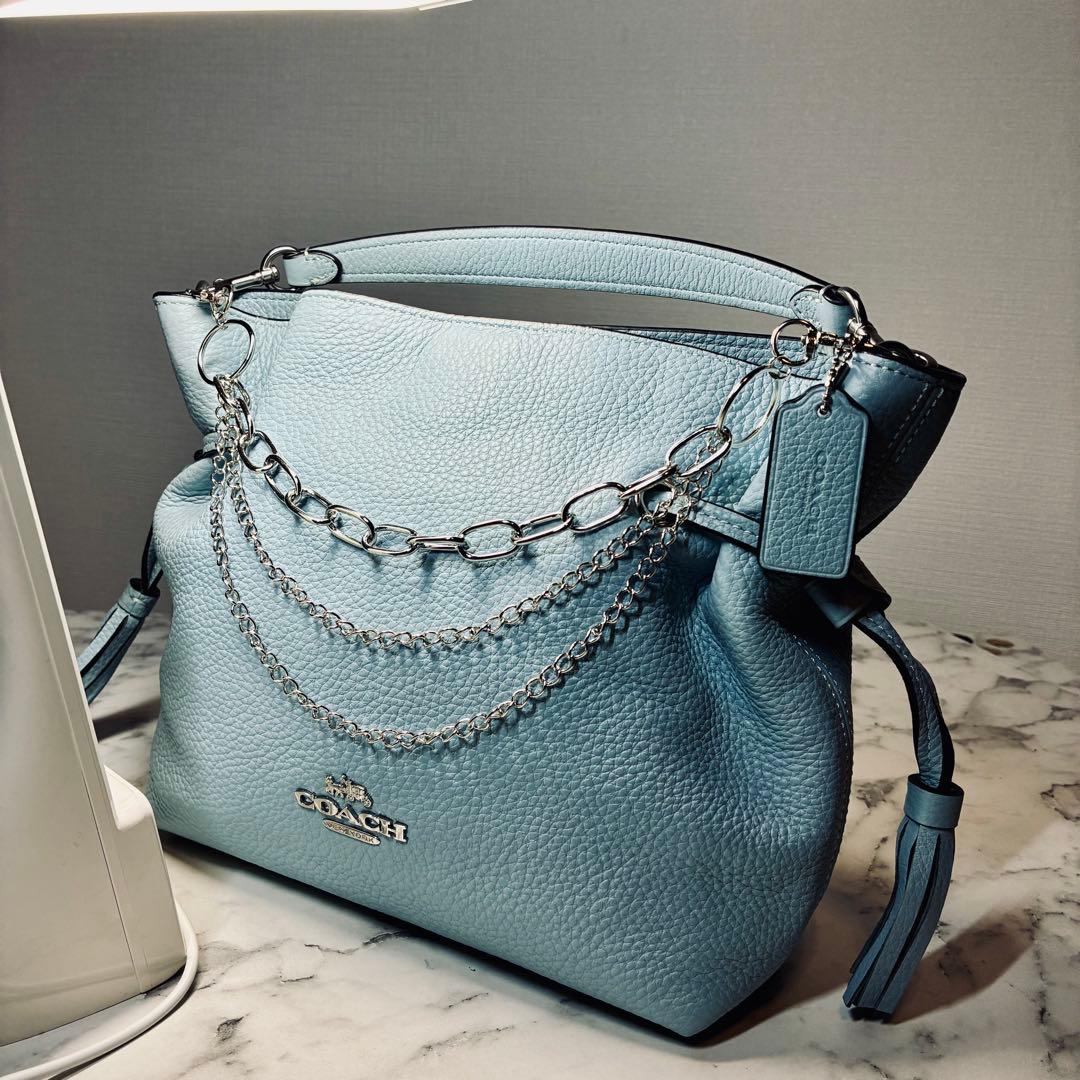 【超美品】【COACH】コーチ 2way バッグ ハンドバッグ ライトブルー