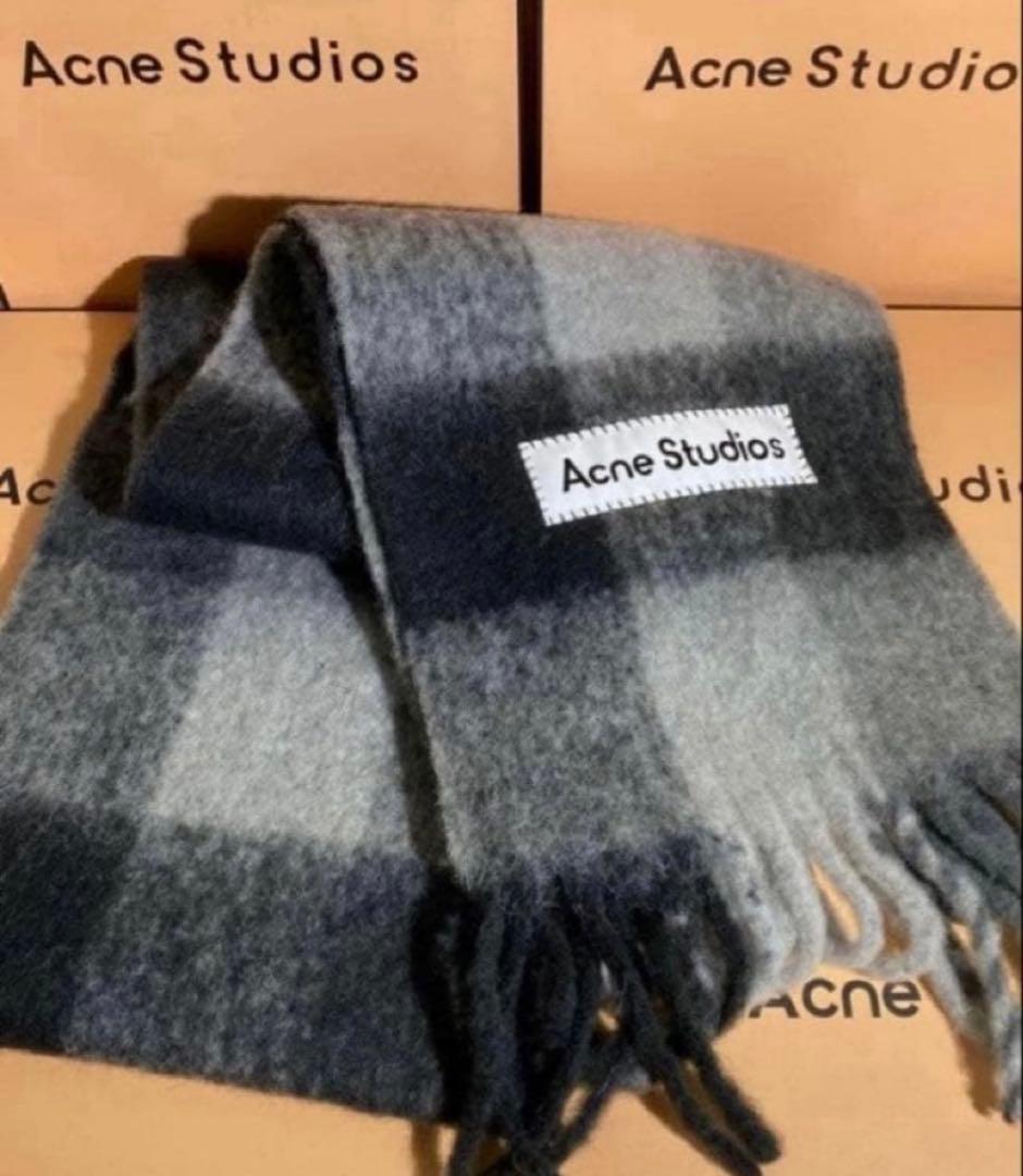 Acne Studios チェック柄マフラー 黒