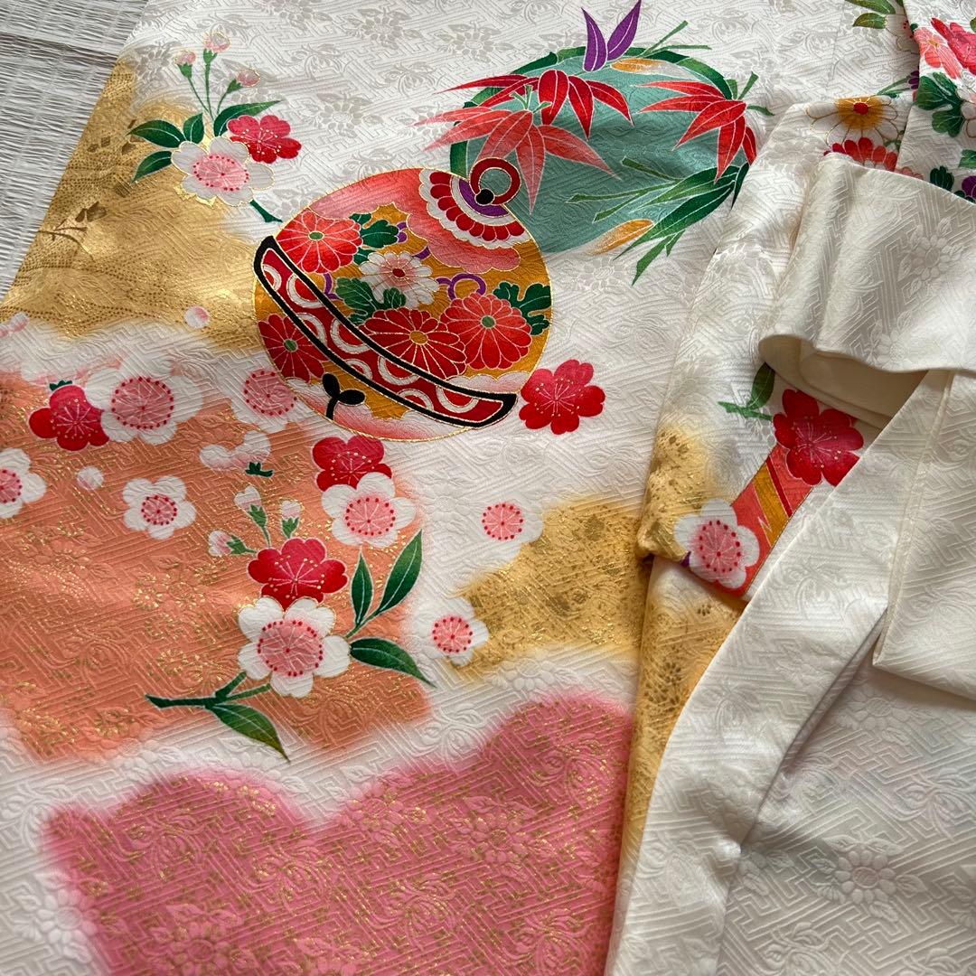 七五三 3歳 被布 着物 絹 三歳 白 ピンク 草履 753 巾着 女の子