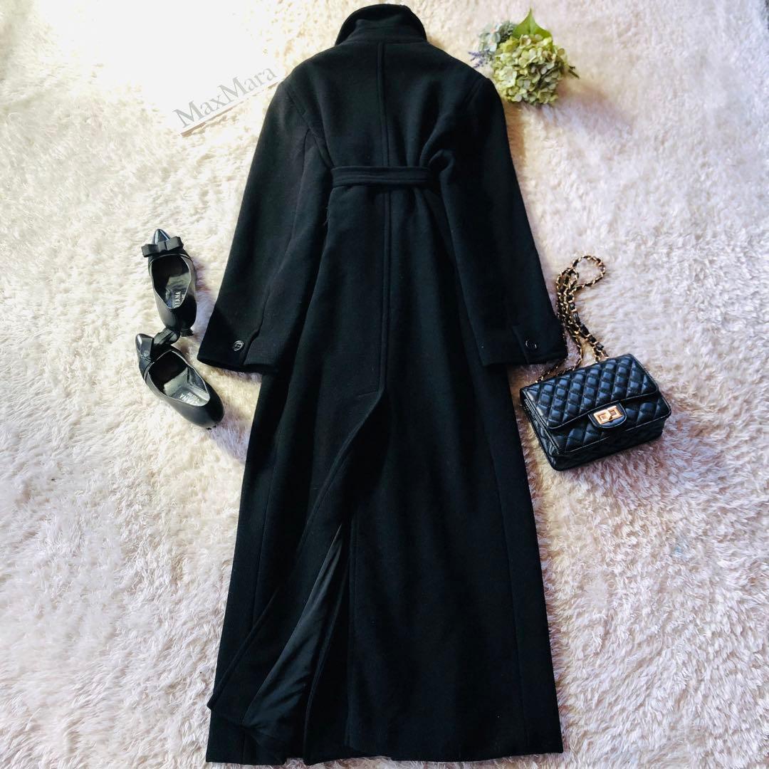 希少42✨美品 マックスマーラ ベルテッドコート 超マキシ丈 女優襟 ブラック