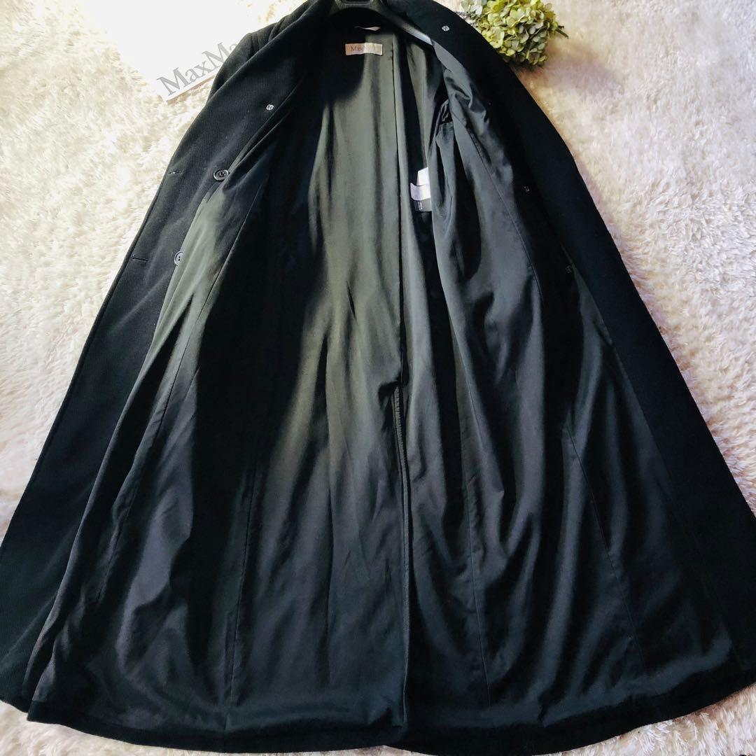 希少42✨美品 マックスマーラ ベルテッドコート 超マキシ丈 女優襟 ブラック