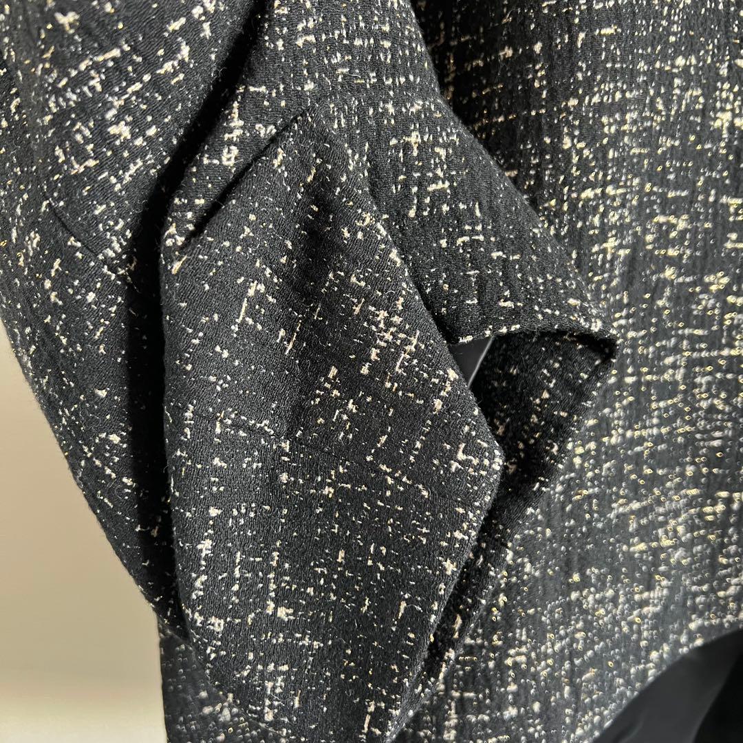 新品AgaアーガGIOLICAジオリカラメツイードノーカラージャケット黒ヤマダヤ