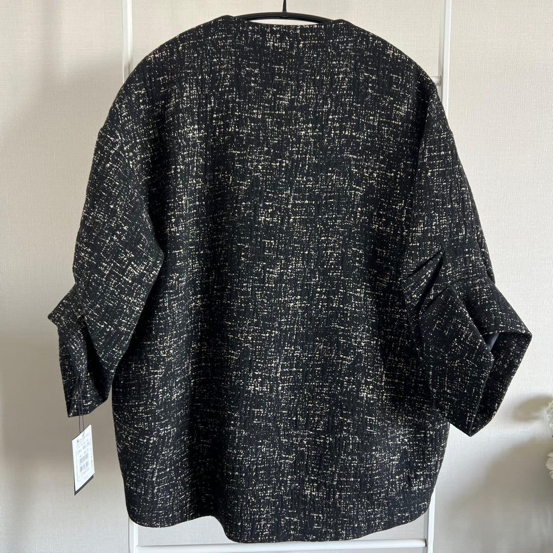 新品AgaアーガGIOLICAジオリカラメツイードノーカラージャケット黒ヤマダヤ