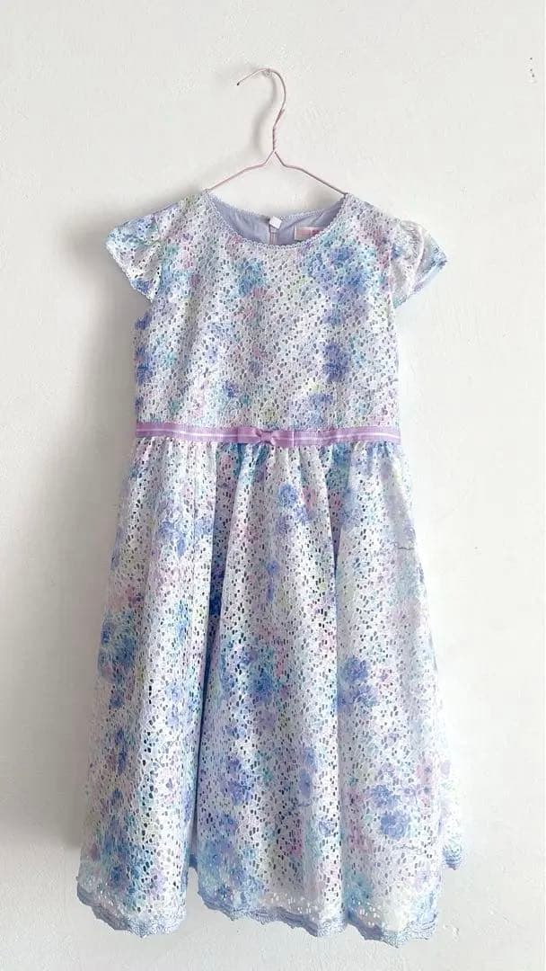 美品！メゾピアノ 花柄プリント　レースワンピース　140