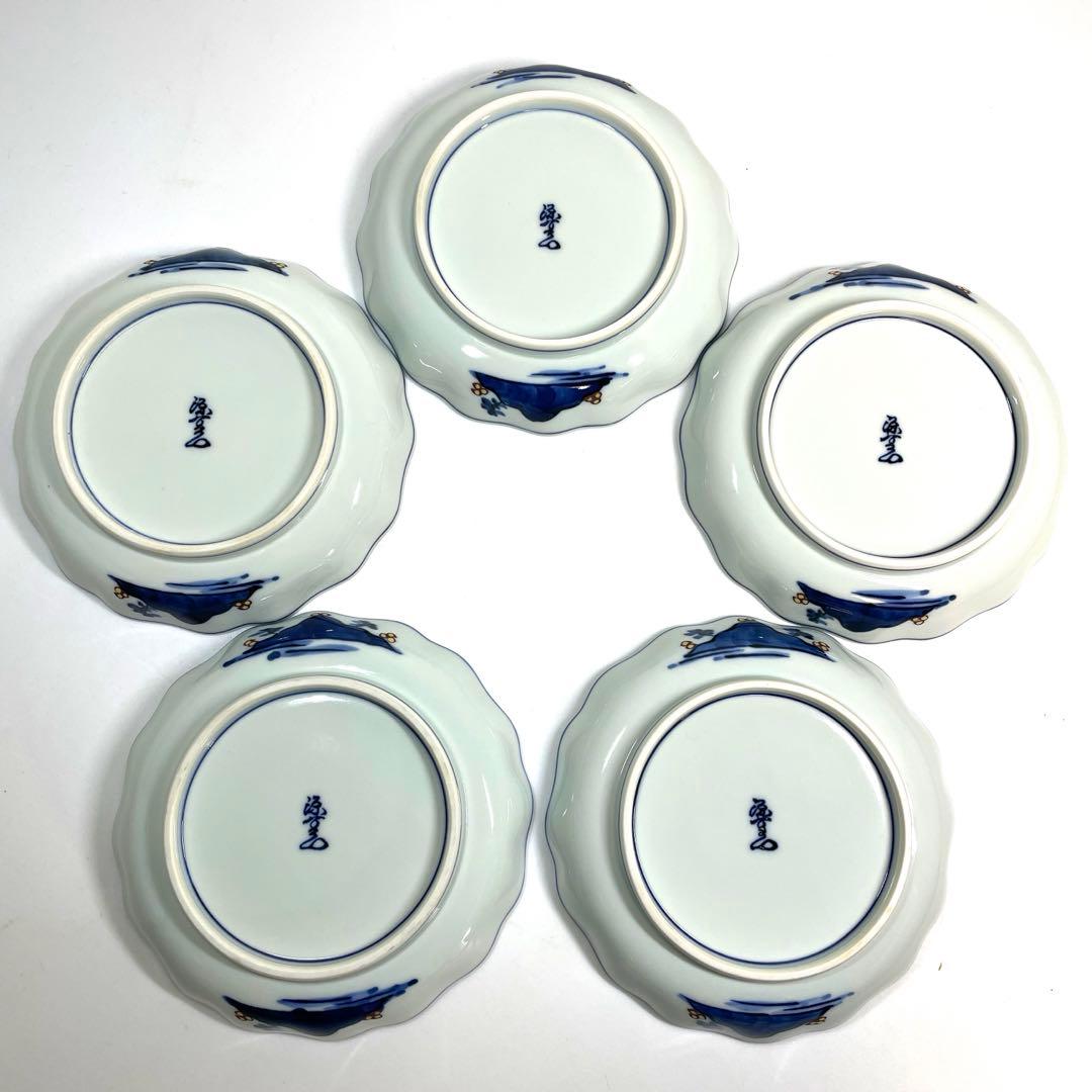 源右衛門 作 染錦 山水絵 花形 銘々皿 共箱