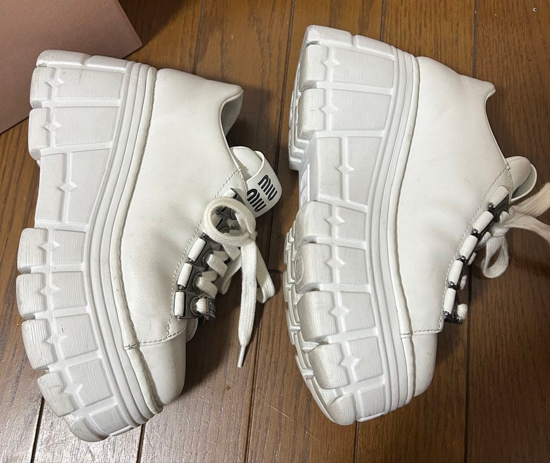 MIUMIU レザーレースアップダービーシューズ 34 2/1