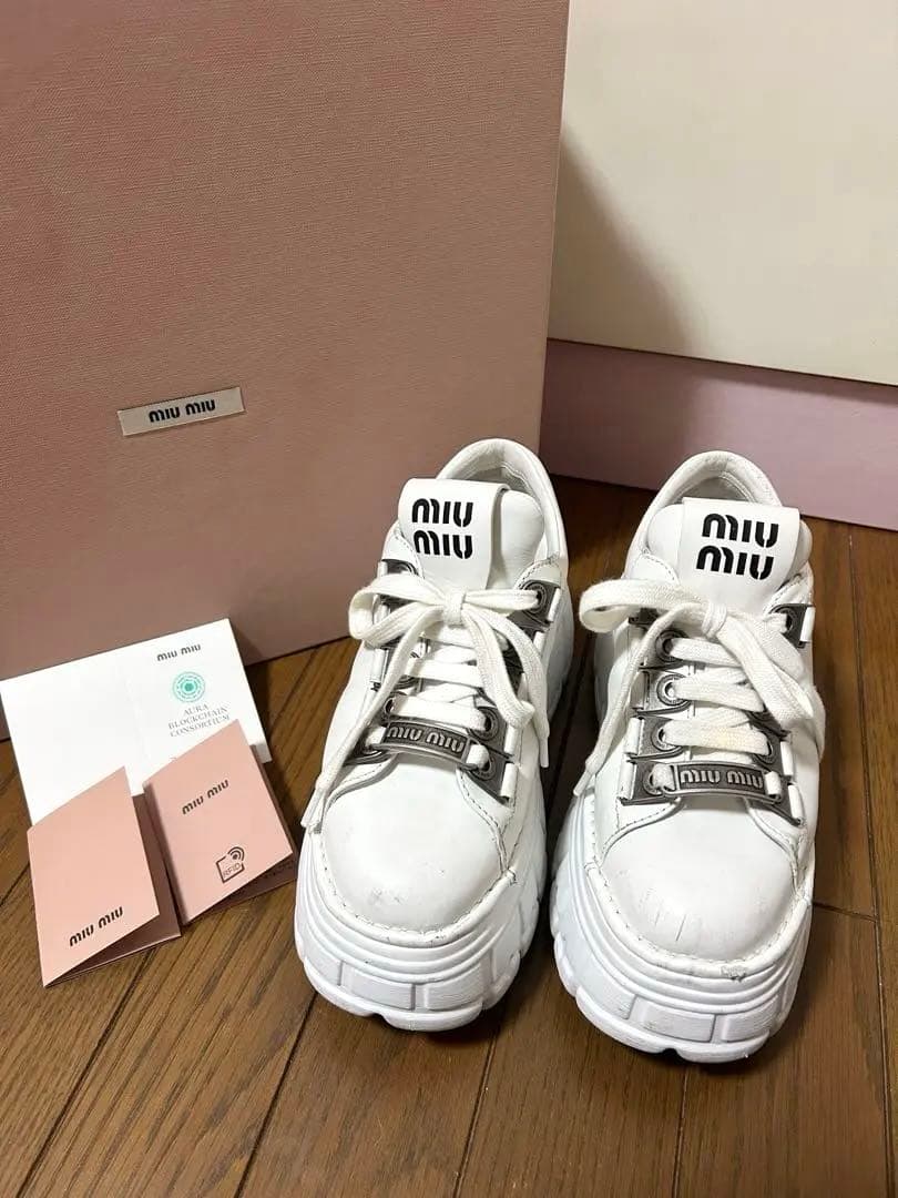 MIUMIU レザーレースアップダービーシューズ 34 2/1