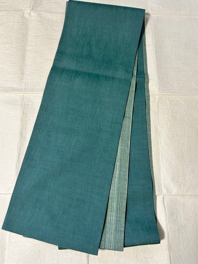 ごゆるり堂　美品　リバーシブル　正絹　名古屋帯　緑系