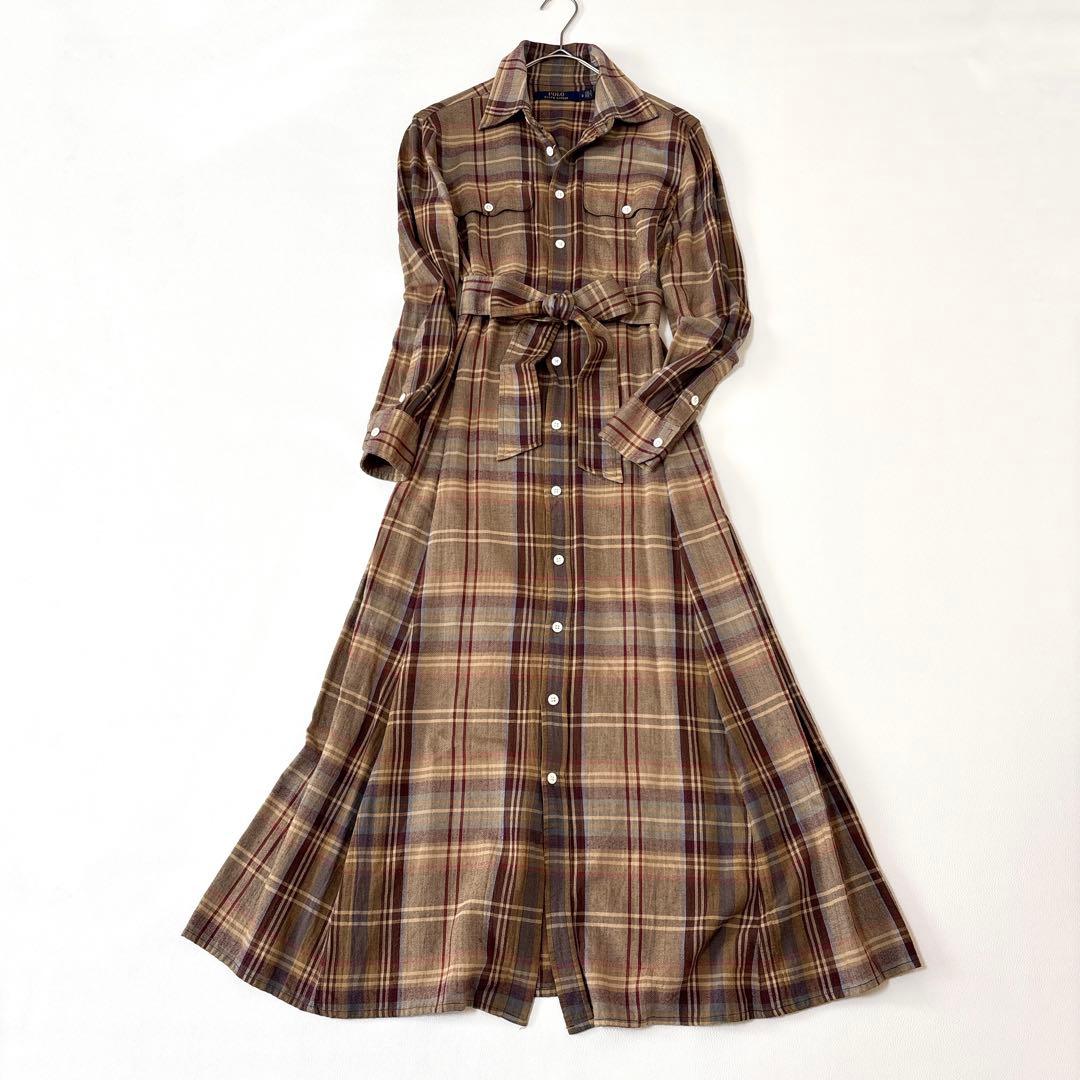 ポロラルフローレン チェック シャツ ワンピース ベルト ロング マキシ丈
