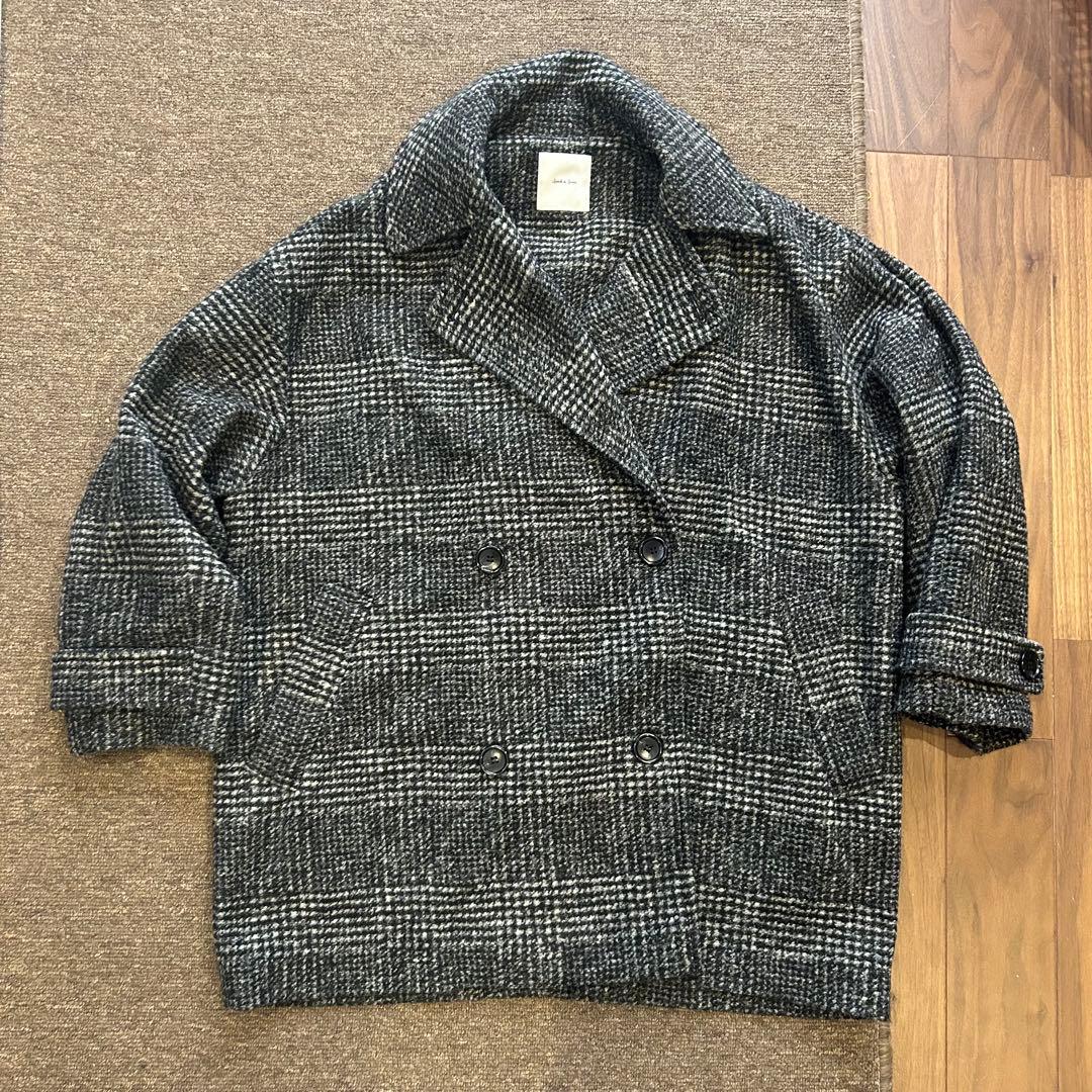 23AW✨Spick&Span Wスライバーチェックハーフコート ブラック