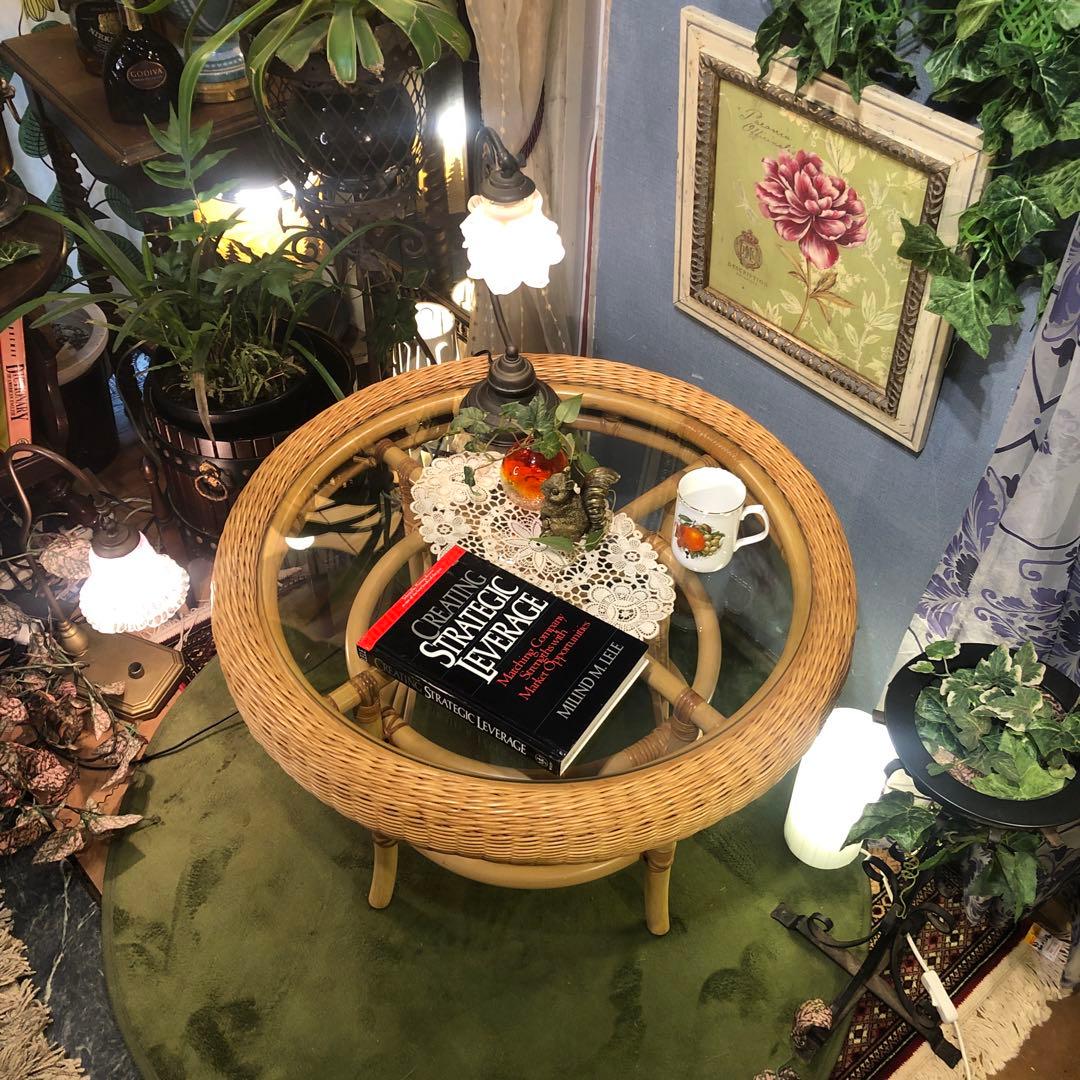 せいここちゃん　ナチュラル　籐ラタンフレーム サイドテーブル 丸テーブル