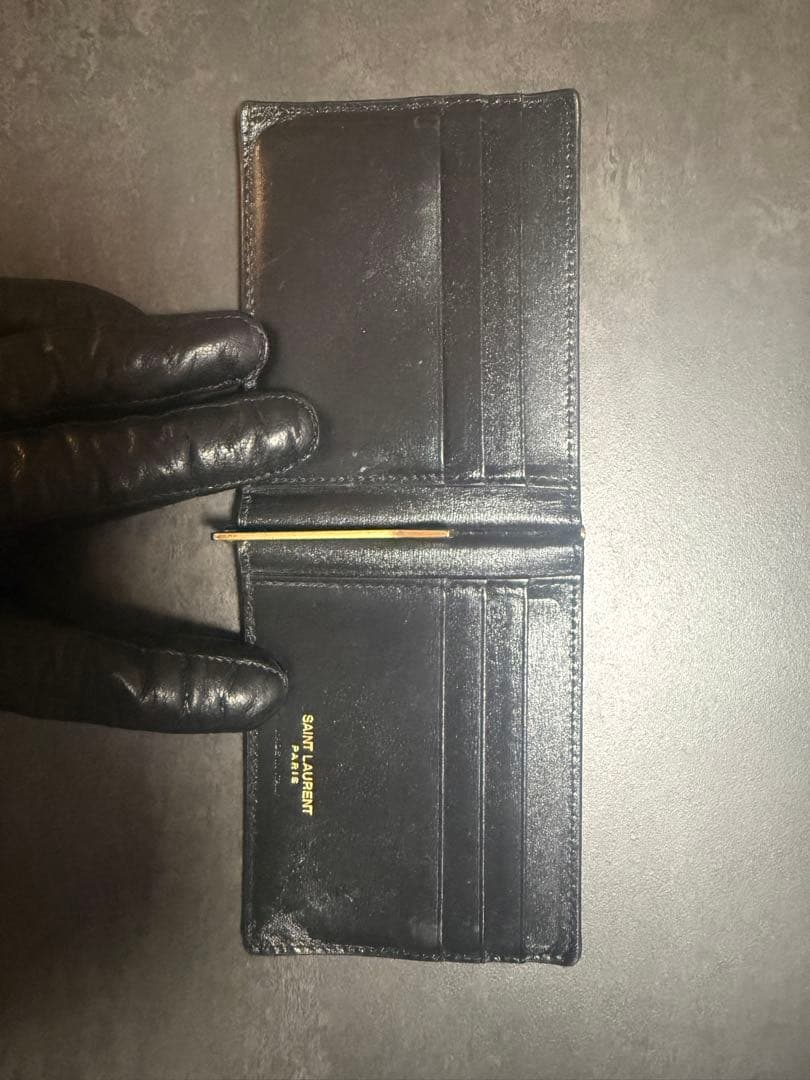 サンローラン タイニーカサンドラビルクリップウォレット BLACK