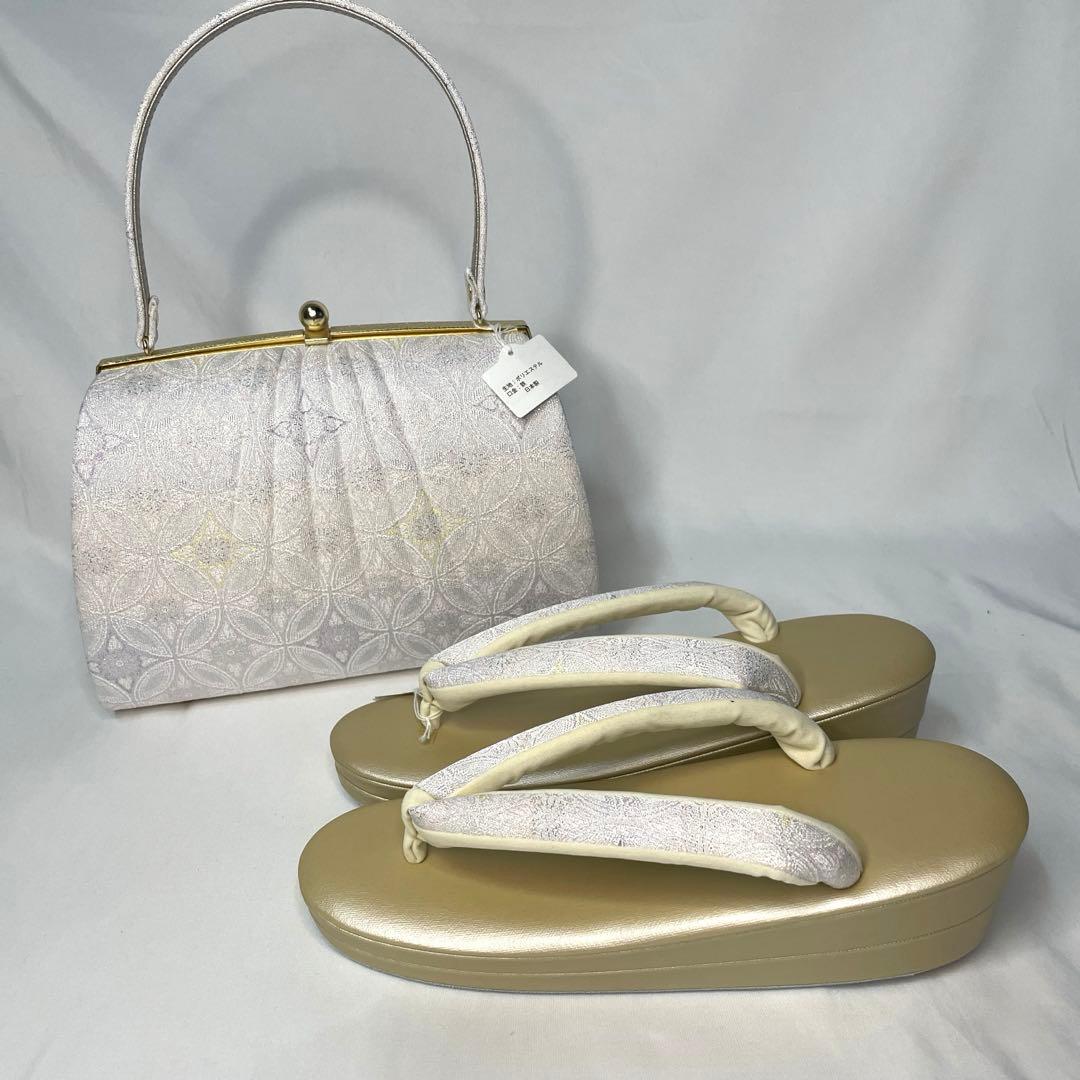 新品　草履　バッグ　セット　Mサイズ　ピンクシルバー　訪問着　フォーマル系