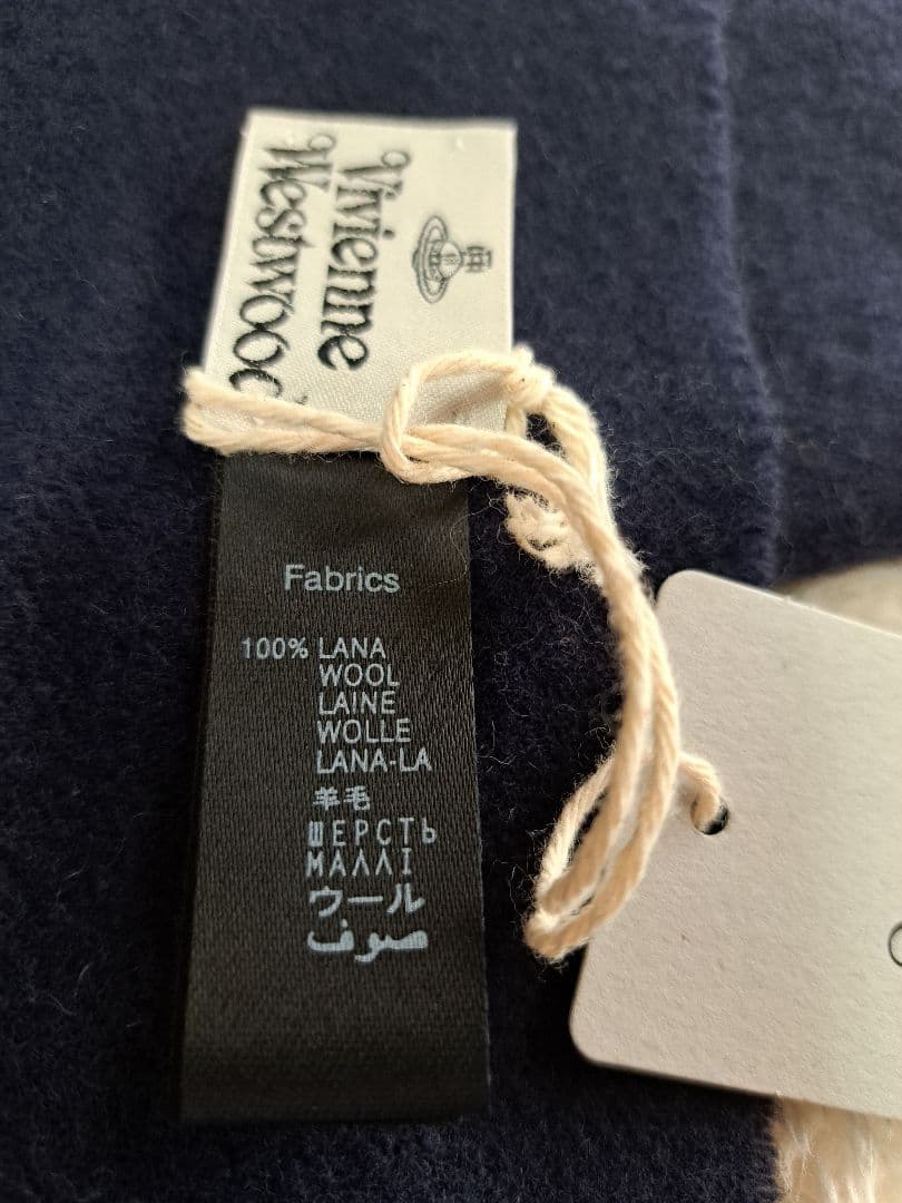 【新品】ヴィヴィアンウエストウッド ウール マフラー 黒 ロゴ オーブ　ネイビー