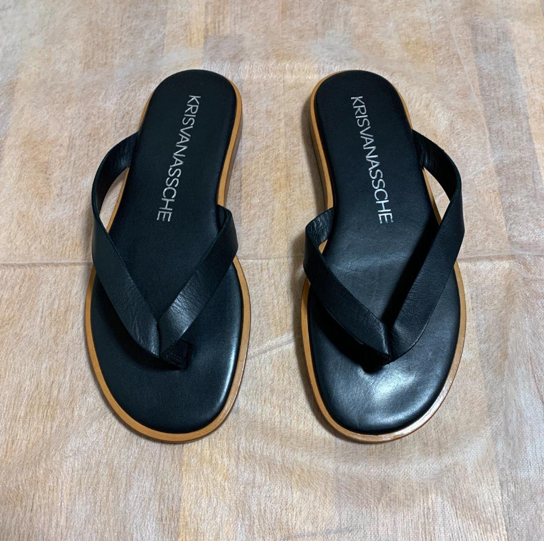 名作 KRISVANASSCHE レザーサンダル ブラック 40 トング