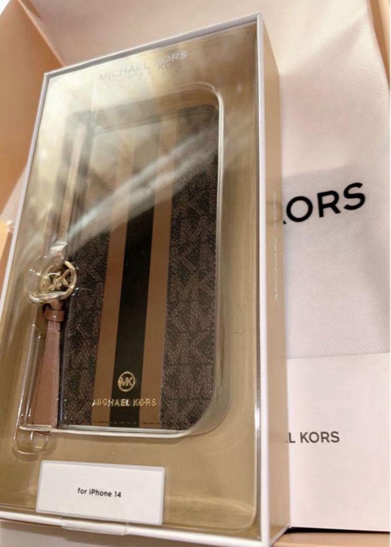 【新品】マイケルコース　ストライプ iPhone14 ケース タッセル　②