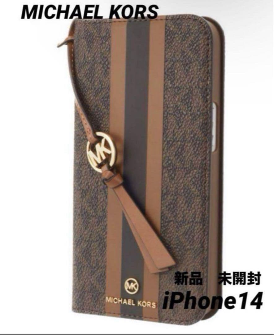 【新品】マイケルコース　ストライプ iPhone14 ケース タッセル　②