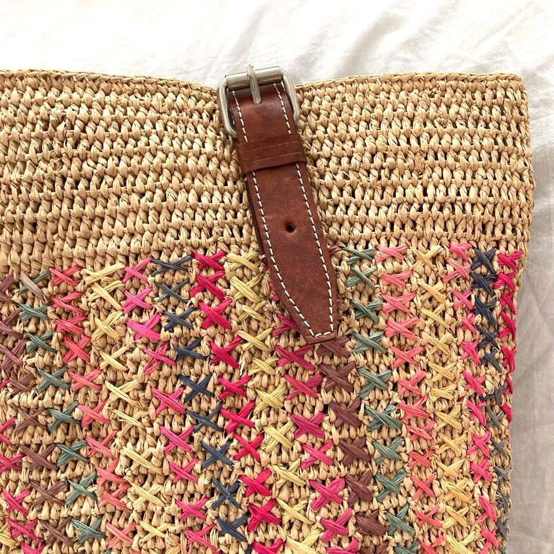 レア　IBELIV アイビリーブ　ラフィア　トートバッグ　革ベルト　カゴバッグ