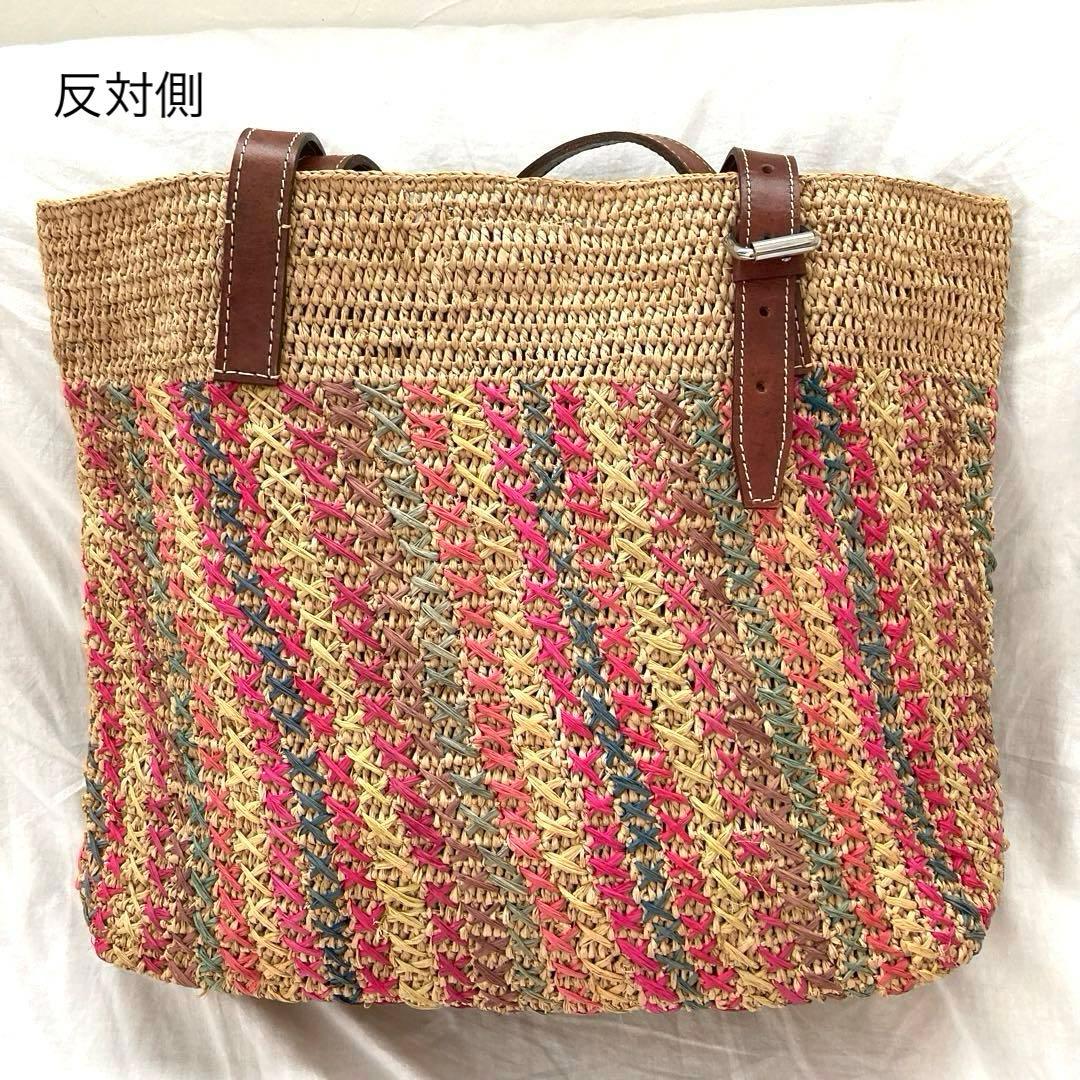 レア　IBELIV アイビリーブ　ラフィア　トートバッグ　革ベルト　カゴバッグ