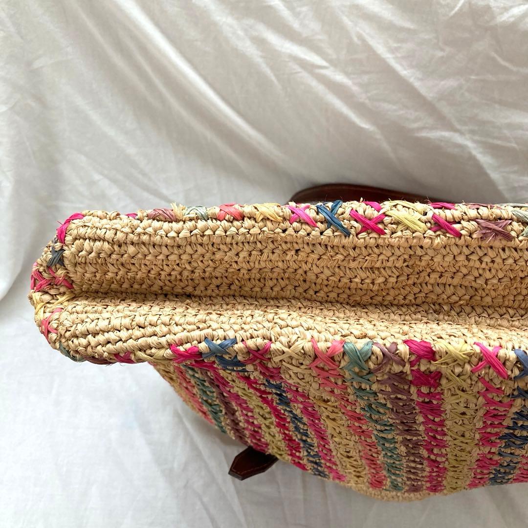 レア　IBELIV アイビリーブ　ラフィア　トートバッグ　革ベルト　カゴバッグ